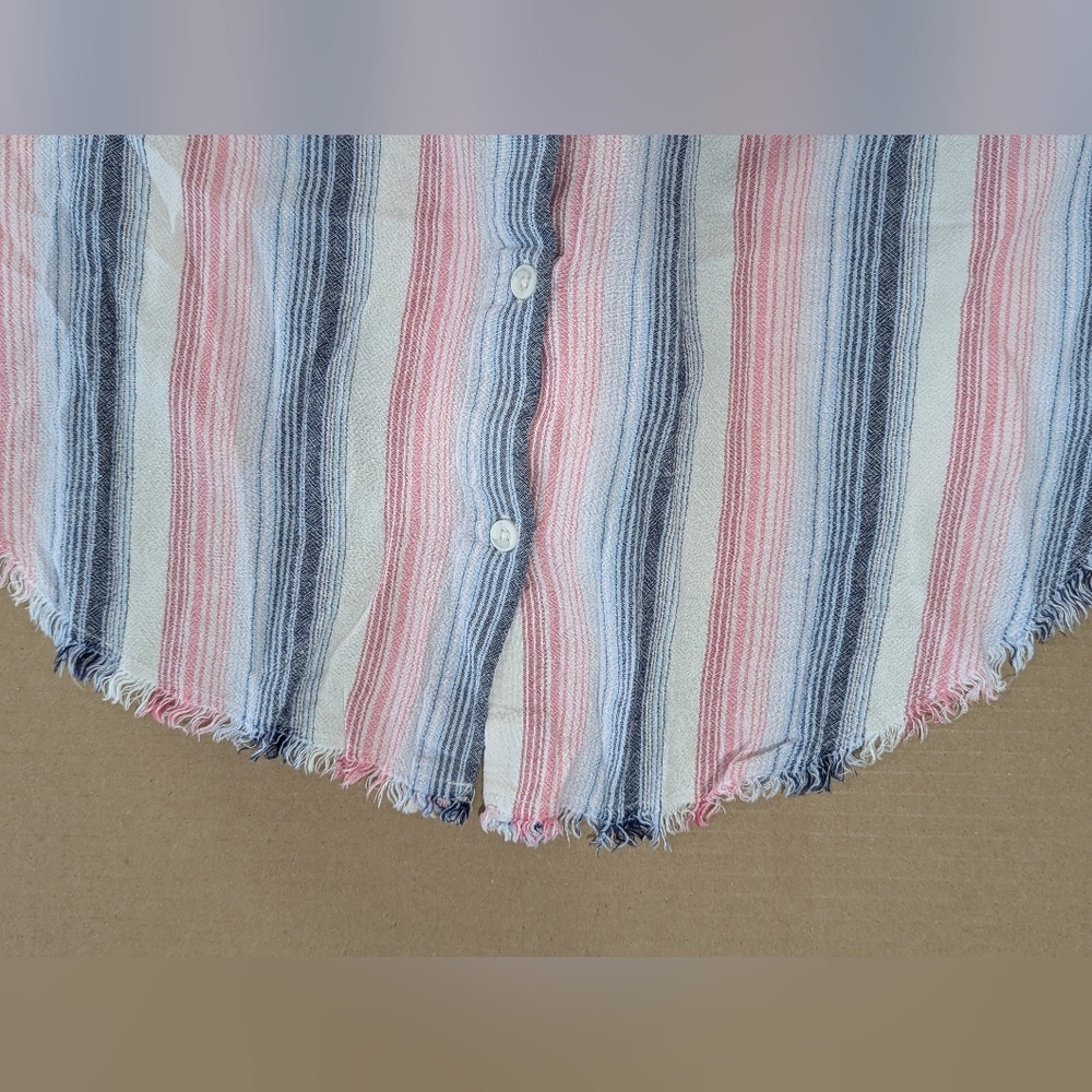 Cloth & Stone Pink White Blue Striped Sleeveless Button Down Fray Hem Dress Sz M - Picture 9 of 11